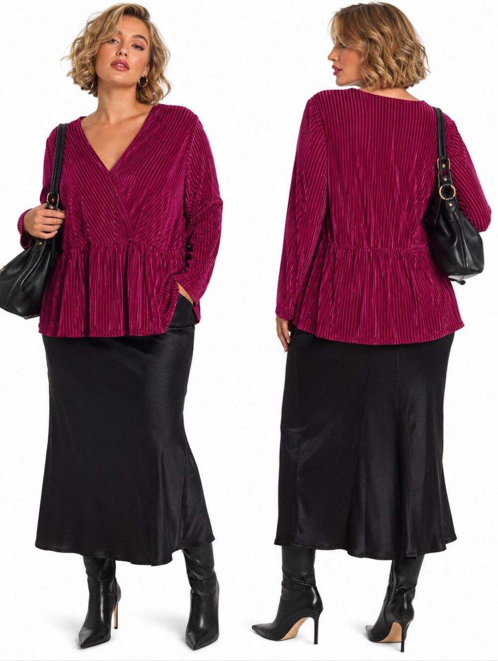 NWT Brooke Shields Timeless Pleated Velvet Wrap Peplum Tunic Top Plus Sz Burnout